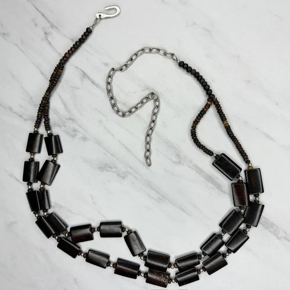 Wood Beaded Silver Tone Chain Link Belt Small/Medium (S/M) ✨